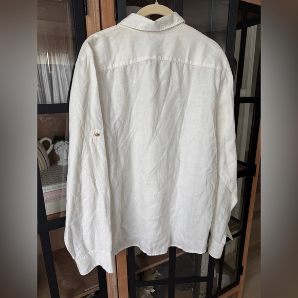 Vintage Ralph Lauren linen button down shirt embroidered monogram logo collar - Picture 12 of 12